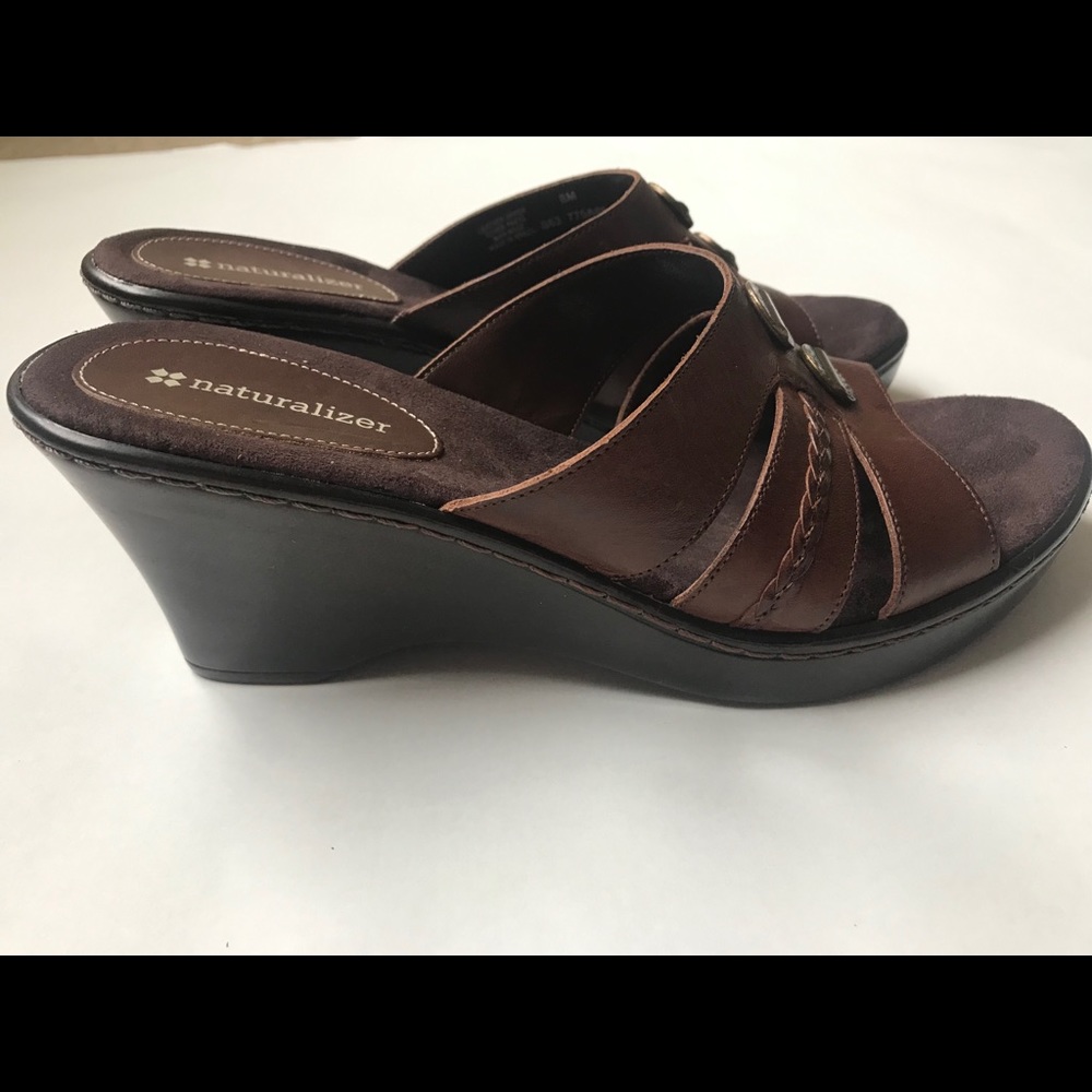 Naturalizer Size 8M Wedge Sandals Brown Leather
